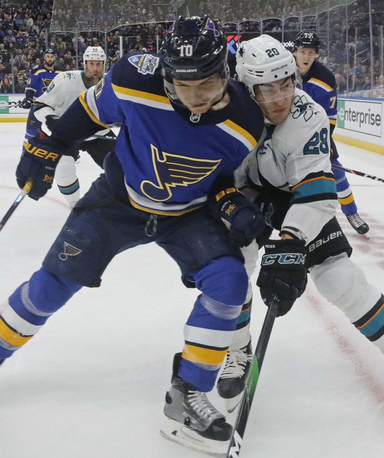Blues and Sharks skate at the Enterprise Center